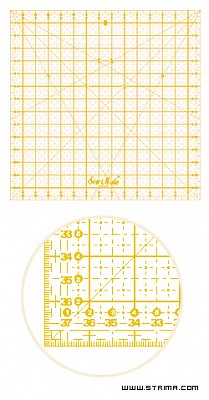 Rastrové pravítko pre patchwork 30 x 30 cm žltý popis