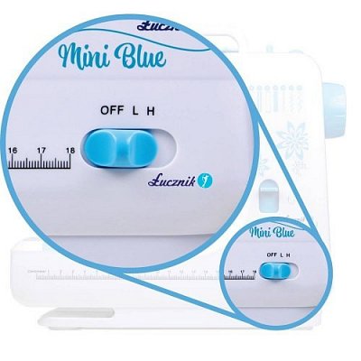 Šijací stroj Lucznik Mini Blue - detský šijací stroj vrátane chrániča prstov