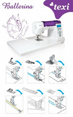 TEXI BALLERINA + Prídavný stolík - Šijací stroj elektronický, 200 programov, vyšívanie abecedy